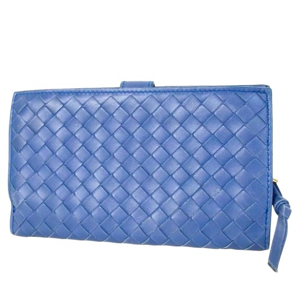 Bottega Veneta Intrecciato Clutch Bag Second Bag Blue Leather Italy NWOT - Picture 1 of 16
